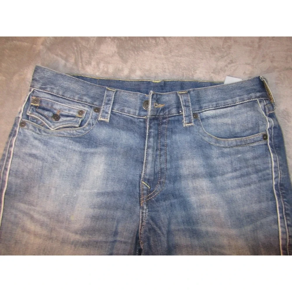 True Religion Mens Ricky Flap‎ Denim Shorts Medium Wash Blue Size 34 Horseshoe